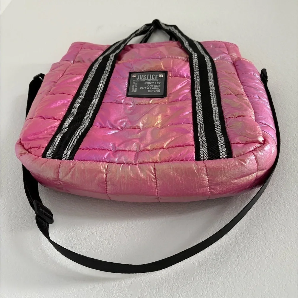 Justice Pink Holographic Puffer Tote Y2K